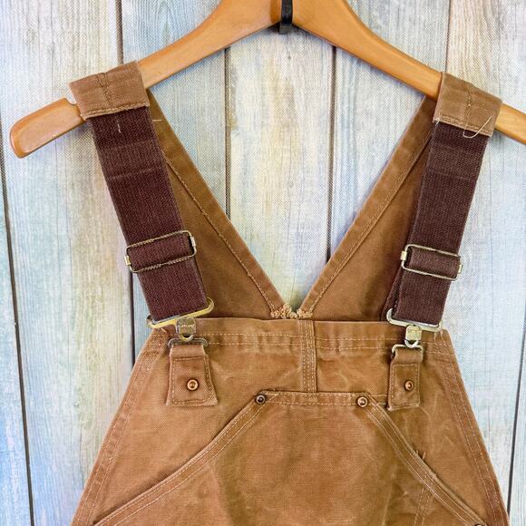 Carhartt Duck Canvas Overalls Vintage Thrashed Double Knee Bibs Made in USA - Picture 5 of 11
